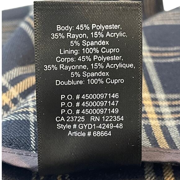 Aritzia Babaton Macauley Navy Plaid Cinched 3/4 Sleeve Blazer Size 2 - Picture 8 of 9